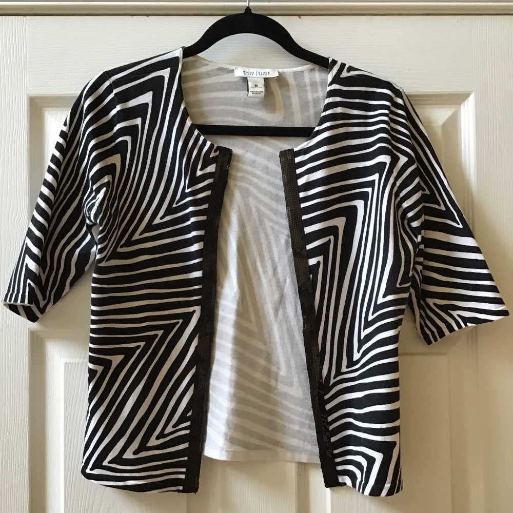 White House Black Market Zebra and black sequined Short sleeve cardigan, Size M